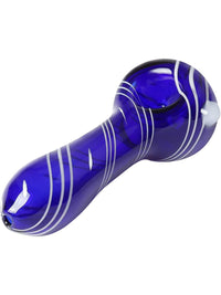 Patterned Colored Glass Spoon Pipe with White Stripes