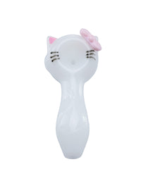 Girly Cute White Hello Kitty Cat Glass Spoon Pipe with Pink Bow