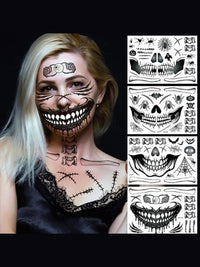 4PCS Halloween Scary Skeleton Tattoo Stickers