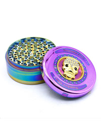4 Piece Iridescent Flat Zinc Alloy Herb Grinder with Kief Catcher